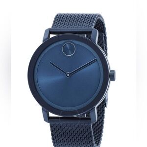 New Movado Bold Men's Navy Blue Stainless Steel Mesh Band Watch 3600793